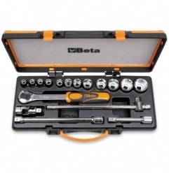 920A/C12X Surtido de 12 vasos hexagonales y 5 accesorios, en caja de metal
