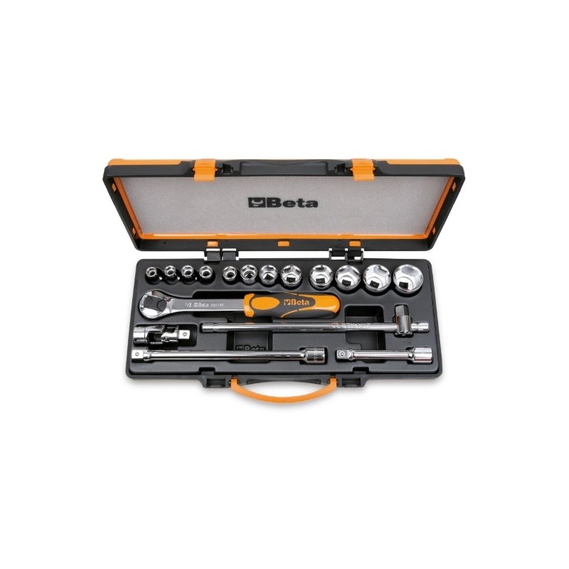 920A/C12X Surtido de 12 vasos hexagonales y 5 accesorios, en caja de metal