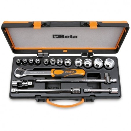 920A/C12X Surtido de 12 vasos hexagonales y 5 accesorios, en caja de metal