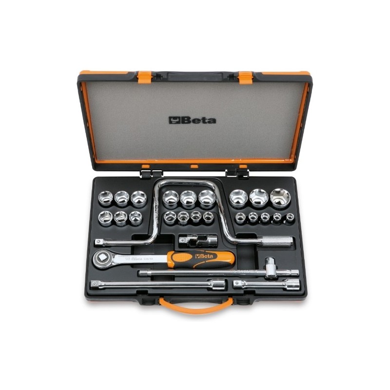 920A/C21 Surtido de 21 vasos hexagonales y 6 accesorios, en caja de metal