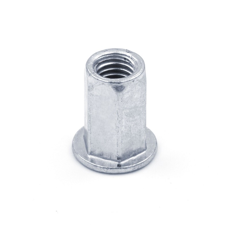 TUERCA REMACHABLE HEXAGONAL FONDO ABIERTO CABEZA ANCHA ACERO M6 X 15,5