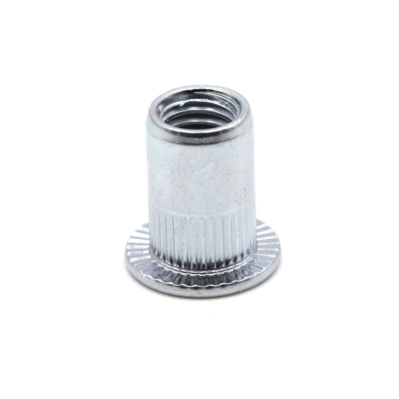 TUERCA REMACHABLE CILINDRICA RANURADA FONDO ABIERTO CABEZA ANCHA ACERO M6 X 14,5