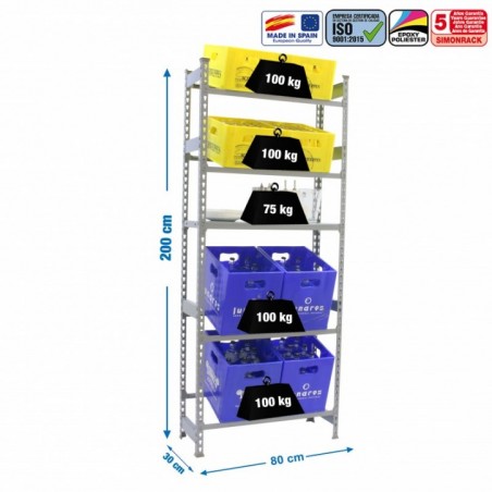 SIMONBOTTLE SHELF 4-1 - 2000X800X300 GRIS/GRIS