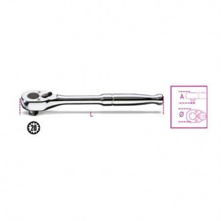 900M/55 Carraca reversible con cuadrado macho de 1/4&quot,, con mango de metal cromado