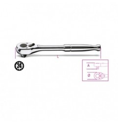 910M/55 Carraca reversible con cuadrado macho de 3/8&quot,, con mango de metal cromado