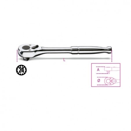 910M/55 Carraca reversible con cuadrado macho de 3/8&quot,, con mango de metal cromado