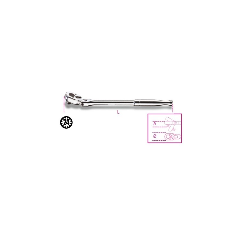 910M/56 Carraca reversible articulada, con cuadrado macho 3/8&quot,, con mango de metal cromado
