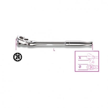 910M/56 Carraca reversible articulada, con cuadrado macho 3/8&quot,, con mango de metal cromado