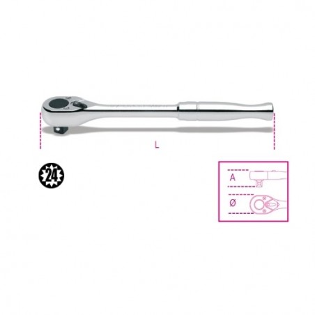 920M/55 Carraca reversible con cuadrado macho de 1/2&quot,, con mango de metal cromado