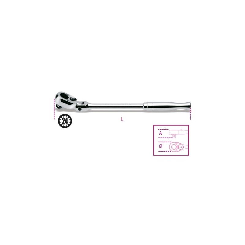 920M/56 Carraca reversible articulada con cuadrado macho de 1/2&quot,, con mango de metal cromado
