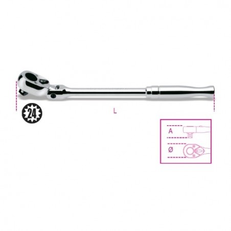 920M/56 Carraca reversible articulada con cuadrado macho de 1/2&quot,, con mango de metal cromado