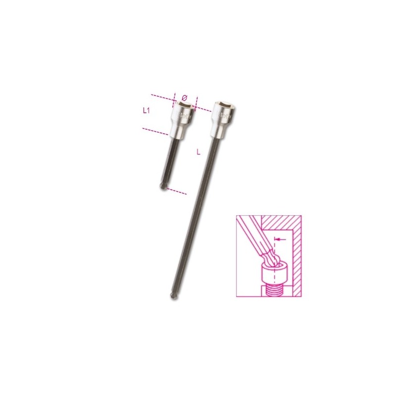 920BP 7L Vaso de 1/2&quot, con punta Allen con cabeza esférica larga, cromado