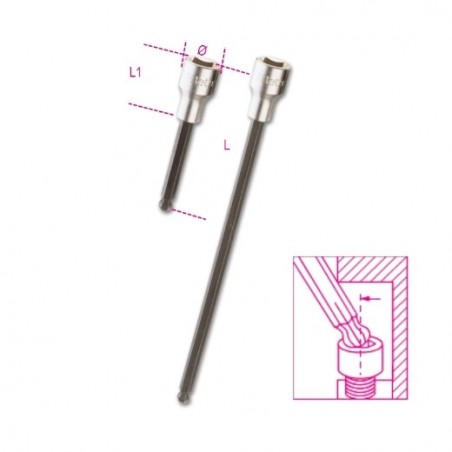 920BP 8L Vaso de 1/2&quot, con punta Allen con cabeza esférica larga, cromado