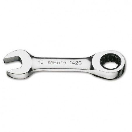 142C 11 Llave combinada recta corta con carraca, cromada