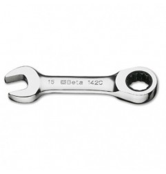 142C 19 Llave combinada recta corta con carraca, cromada