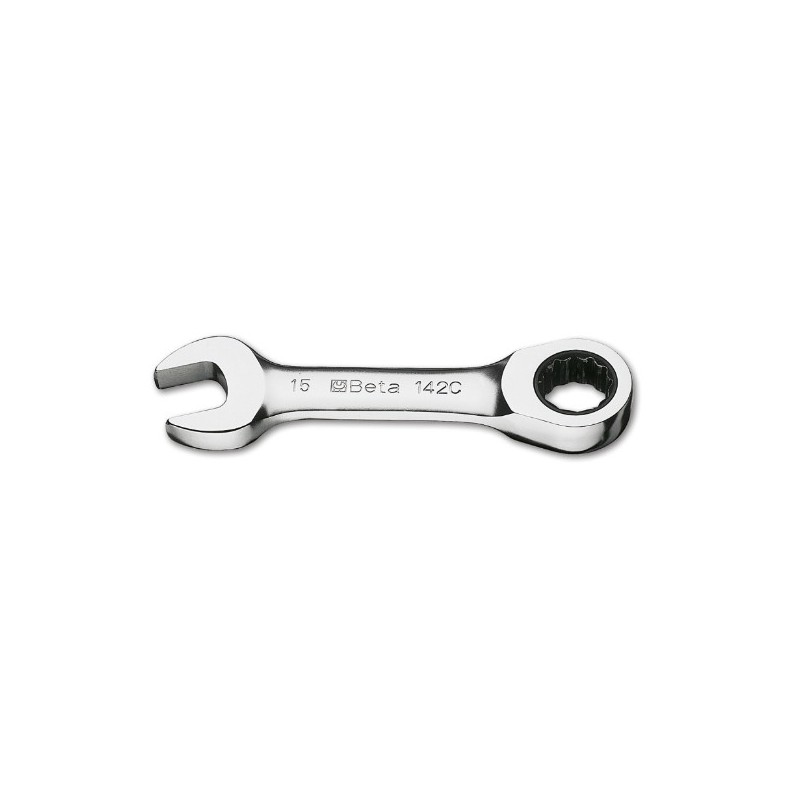 142C 19 Llave combinada recta corta con carraca, cromada