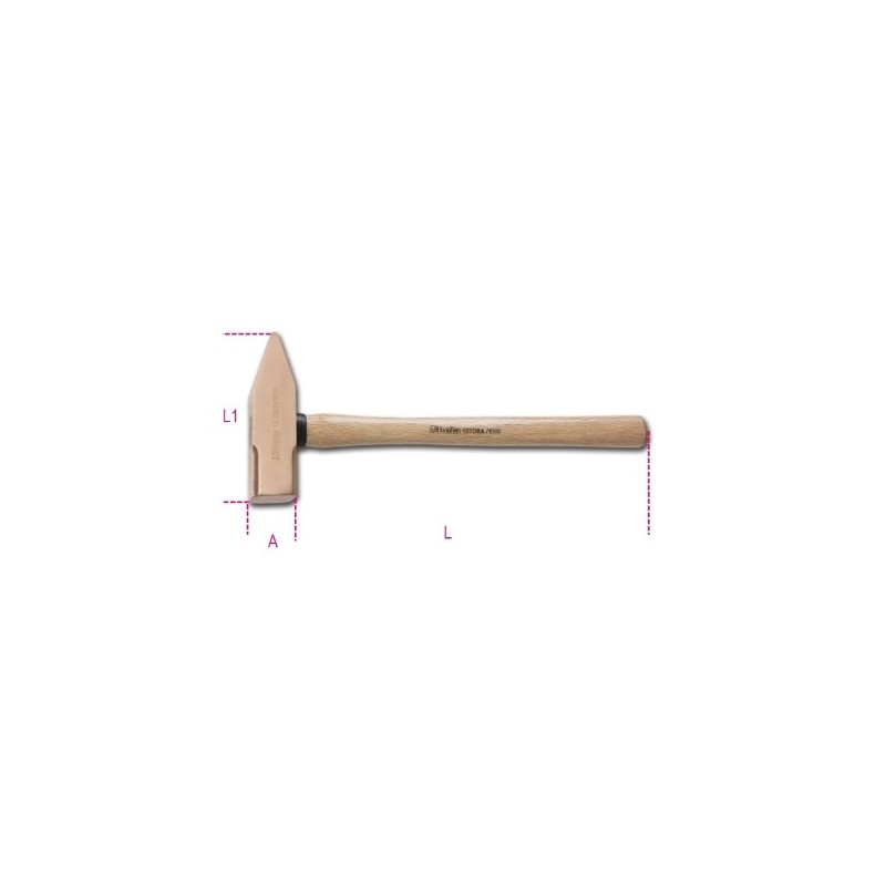 1370BA 1000 Martillo de mecánico tipo alemán, mango de madera, antichispa
