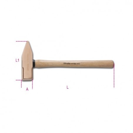 1370BA 1000 Martillo de mecánico tipo alemán, mango de madera, antichispa