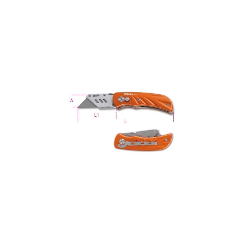 1777T Cúter de cuchilla trapezoidal con mango de aluminio, con 5 cuchillas