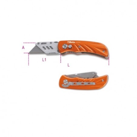 1777T Cúter de cuchilla trapezoidal con mango de aluminio, con 5 cuchillas