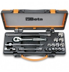 910AS/MBM-C18 Surtido de 13 vasos poligonales y 5 accesorios, en caja de metal