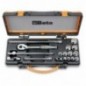 910AS/MBM-C18 Surtido de 13 vasos poligonales y 5 accesorios, en caja de metal
