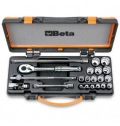 920AS/MBM-C21 Surtido de 16 vasos poligonales y 5 accesorios, en caja de metal