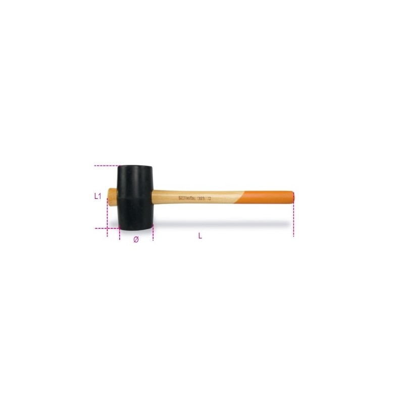 1393 50 Maza con cabeza de caucho duro, mango de madera