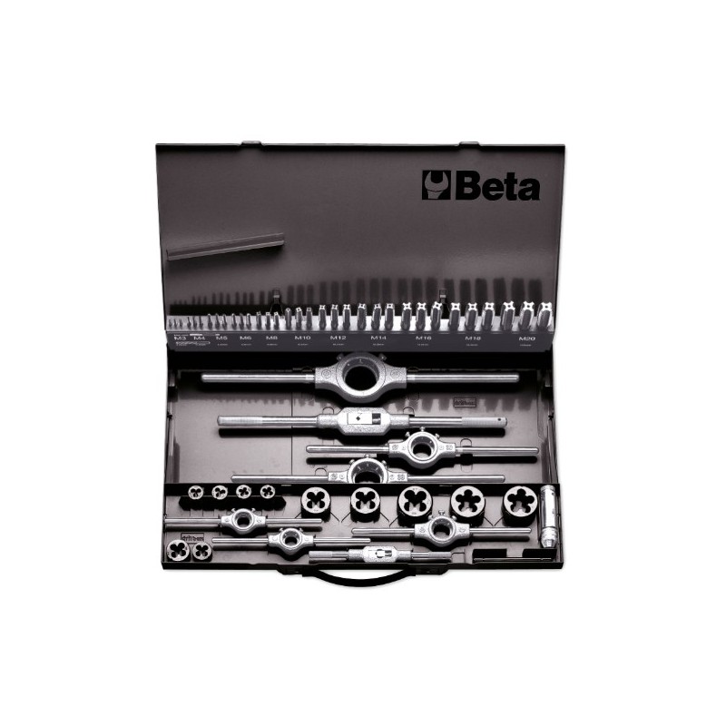 447/C53 Surtido de machos y terrajas HSS y accesorios de rosca métrica, en caja de metal