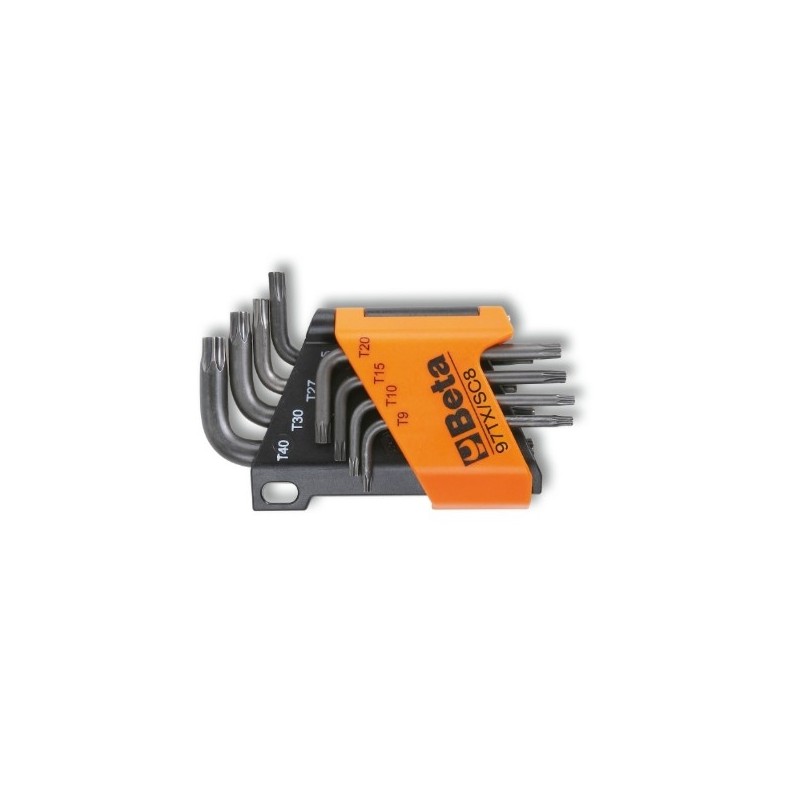 97TX/SC8 Juego de 8 llaves acodadas para tornillos Torx&reg,, bruñidas, con soporte