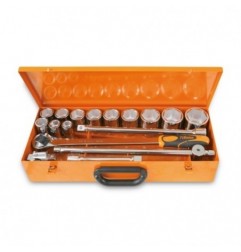 928A/C12 Surtido de 12 vasos hexagonales y 5 accesorios, en caja de metal