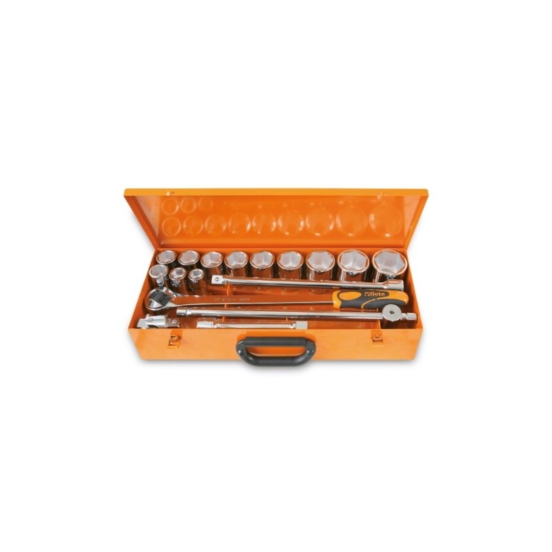 928A/C12 Surtido de 12 vasos hexagonales y 5 accesorios, en caja de metal