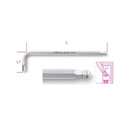 96BPINOX 4 Llave Allen acodada con cabeza esférica, de acero inoxidable