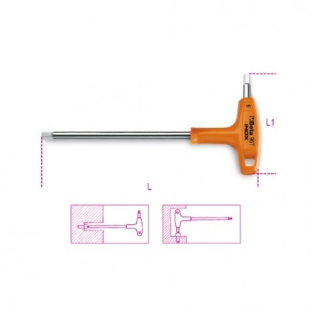 96TINOX 3 Llave Allen acodada, con mango, de acero inoxidable