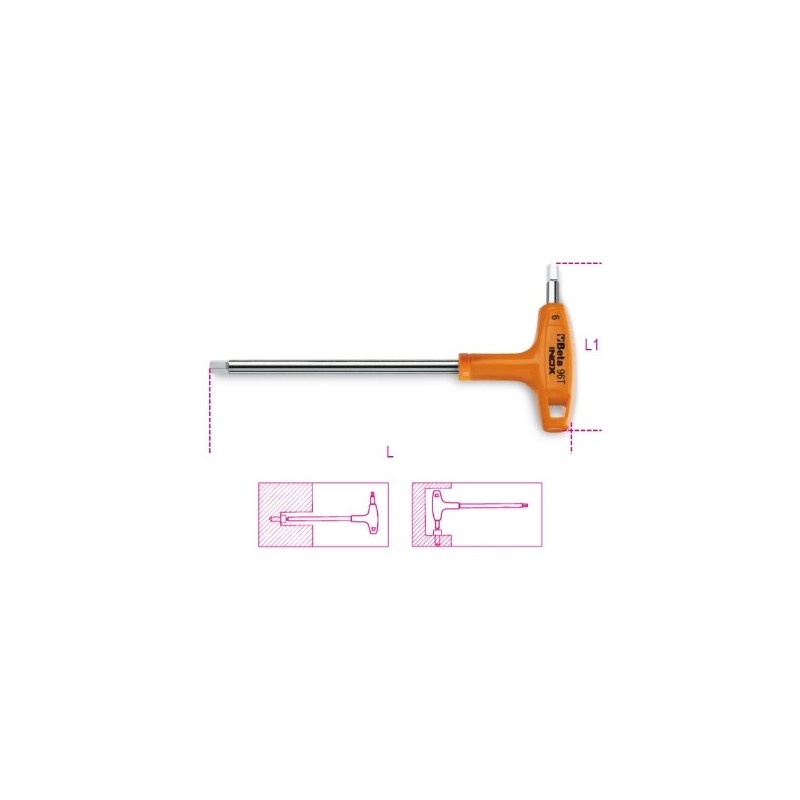 96TINOX 4 Llave Allen acodada, con mango, de acero inoxidable