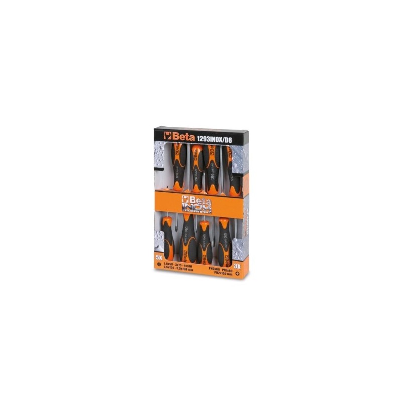 1293INOX/D8 Juego de 8 destornilladores, de acero inoxidable