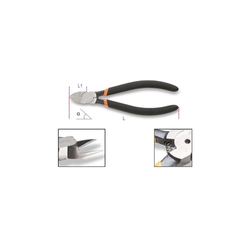 1080D 45 Alicate de corte diagonal raso, con mangos recubiertos con 2 capas de PVC antideslizante