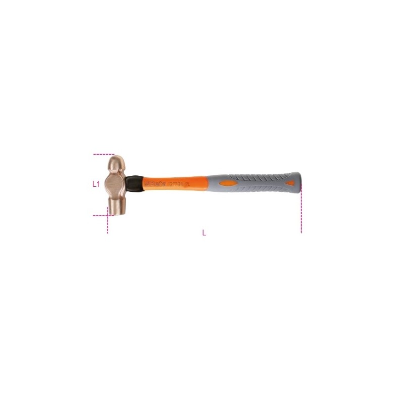 1377BA 340PL Martillo de cabeza redonda y boca esférica para caldereros y hojalateros, mango de fibra, antichispa