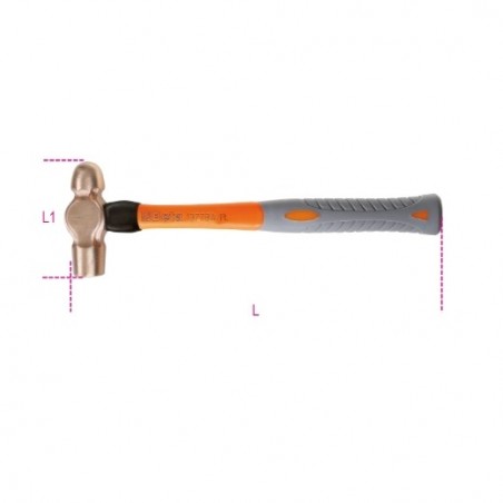 1377BA 340PL Martillo de cabeza redonda y boca esférica para caldereros y hojalateros, mango de fibra, antichispa