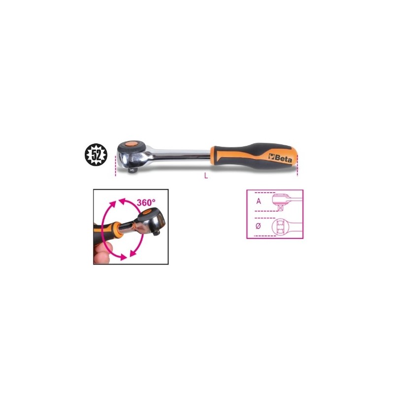 910/58 Carraca reversible con mango giratorio con cuadrado macho de 3/8&quot,