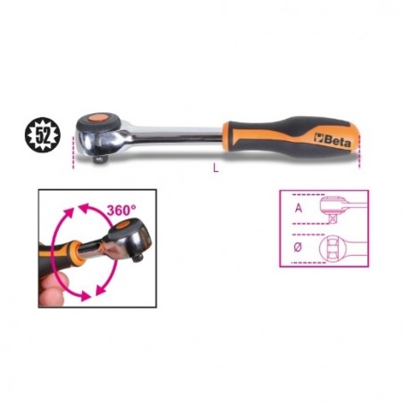 910/58 Carraca reversible con mango giratorio con cuadrado macho de 3/8&quot,