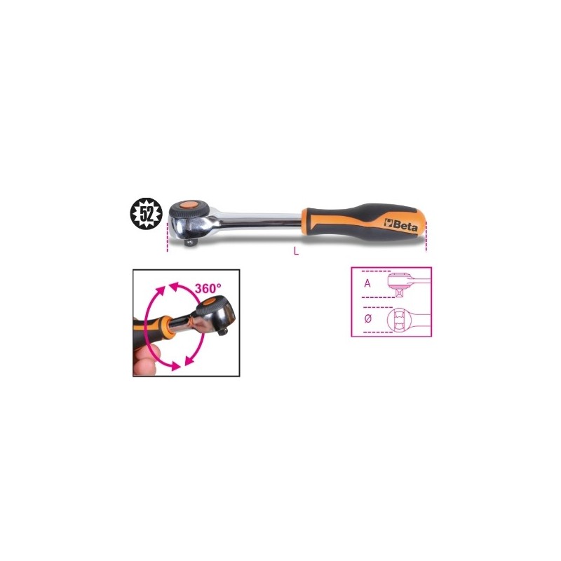 920/58 Carraca reversible con mango giratorio con cuadrado macho de 1/2&quot,