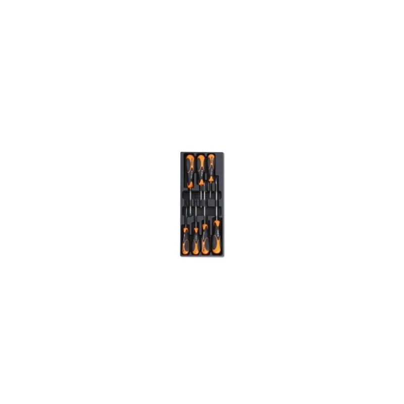 T228 Termoformado rígido con destornilladores planos y Phillips&reg,, de acero inoxidable
