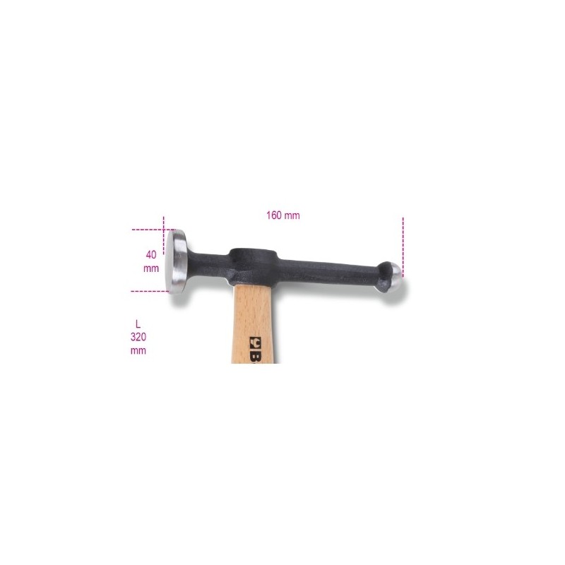 1351 Martillo de aplanar de cabeza plana y peña esférica, con mango de madera