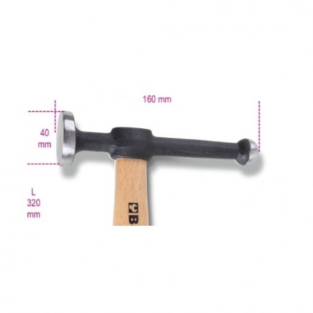 1351 Martillo de aplanar de cabeza plana y peña esférica, con mango de madera
