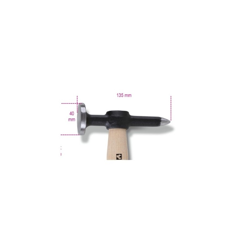 1353 Martillo de aplanar de cabeza plana y peña en punta, con mango de madera