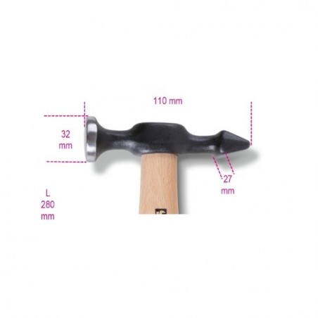 1359 T Martillo de peña horizontal y cabeza plana, con mango de madera