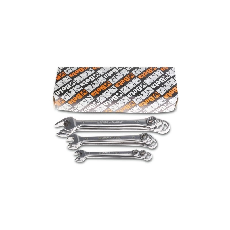 42INOX-AS/S9 Juego de 9 llaves combinadas con una boca fija y otra de estrella en ángulo acero inoxidable