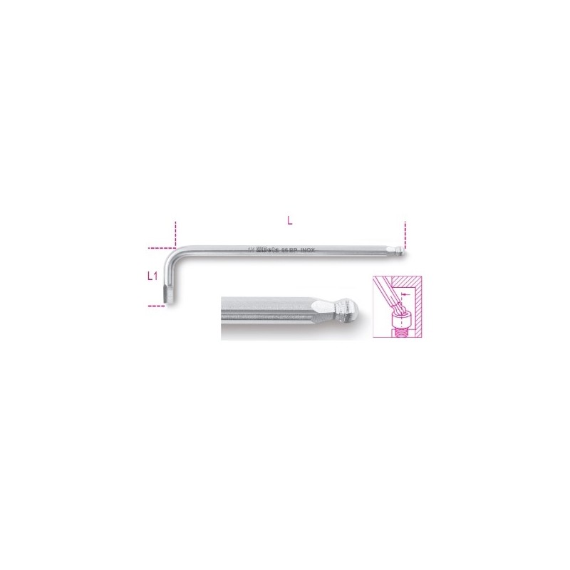 96BPINOX-AS 7/64 Llave Allen acodada con cabeza esférica, de acero inoxidable