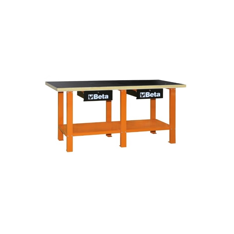 C56W-O Banco de trabajo con mesa de madera, naranja